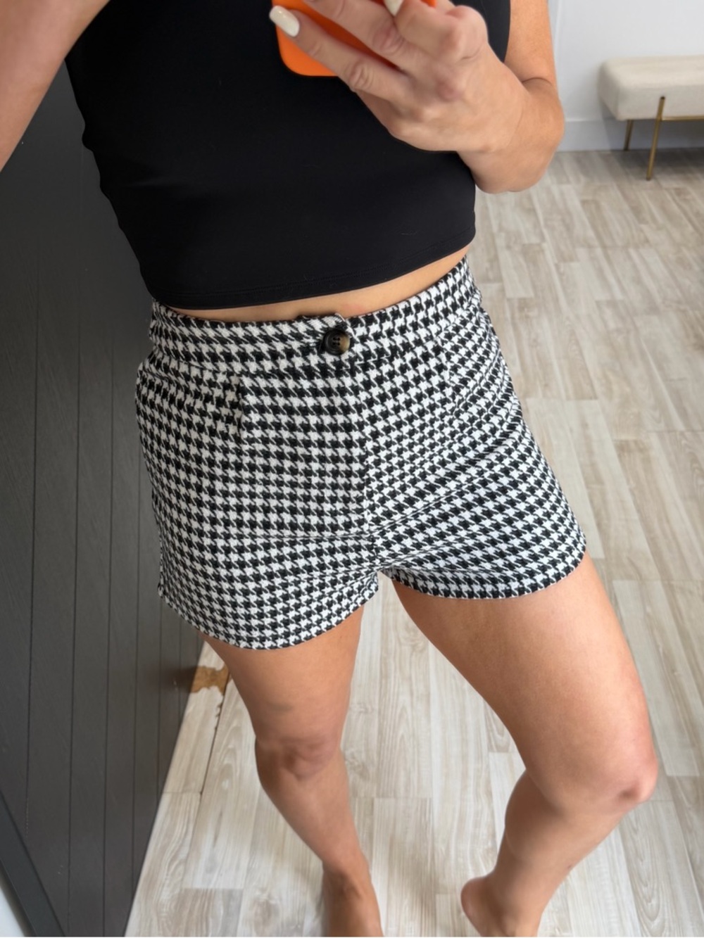 Black & White Houndstooth High Waist Shorts